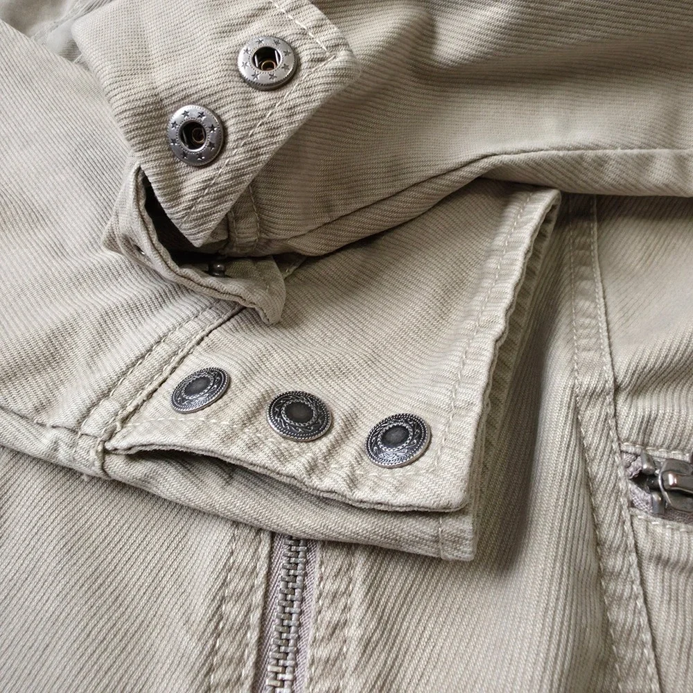 French Cuff Women's Khaki Utility Jacket‎ Medium Cotton Zip Front Pockets - Picture 8 of 8